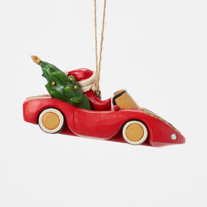 Santa in Sports Car Ornament