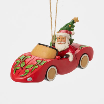 Santa in Sports Car Ornament